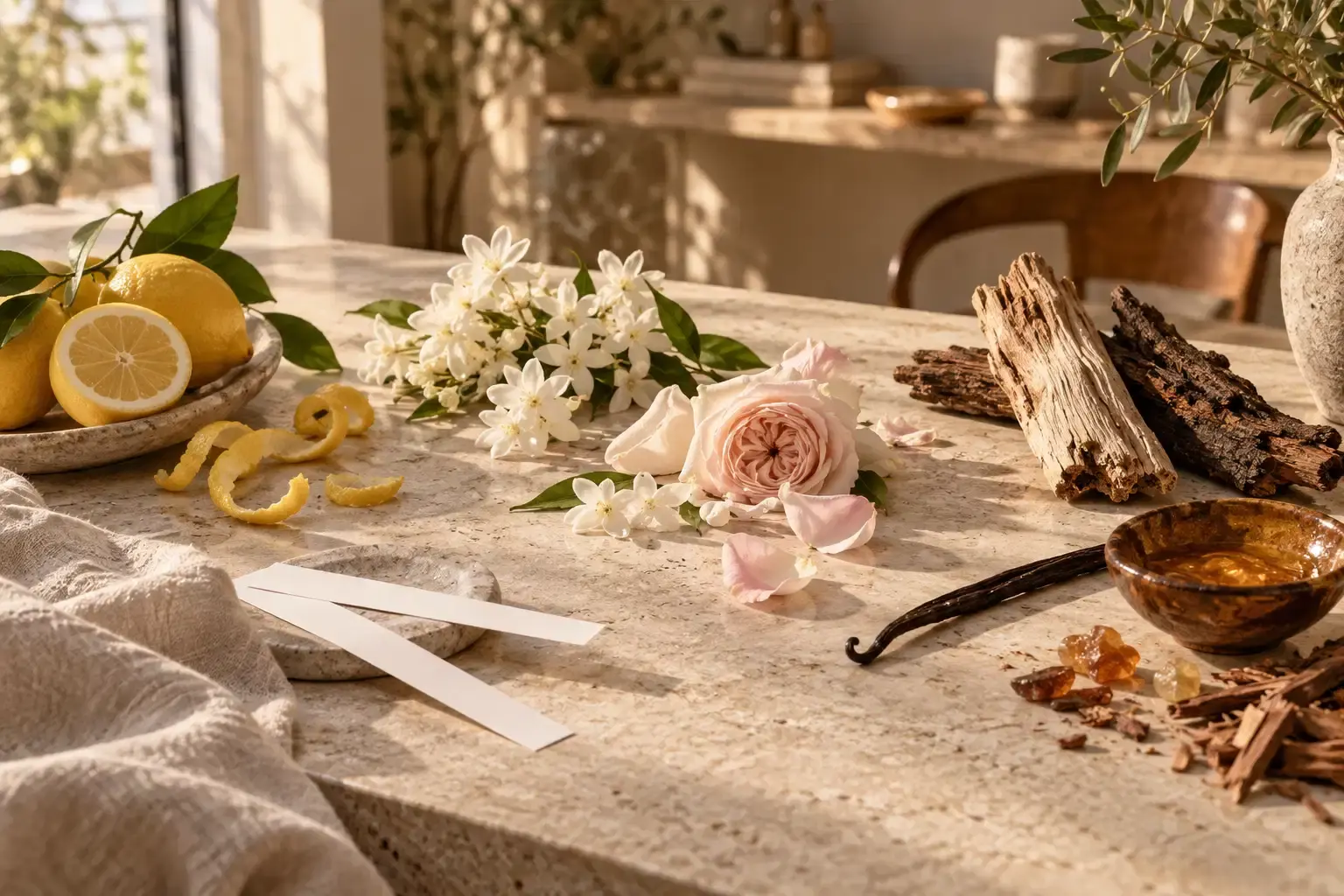 Agrumes, fleurs et bois évoquant plusieurs familles olfactives