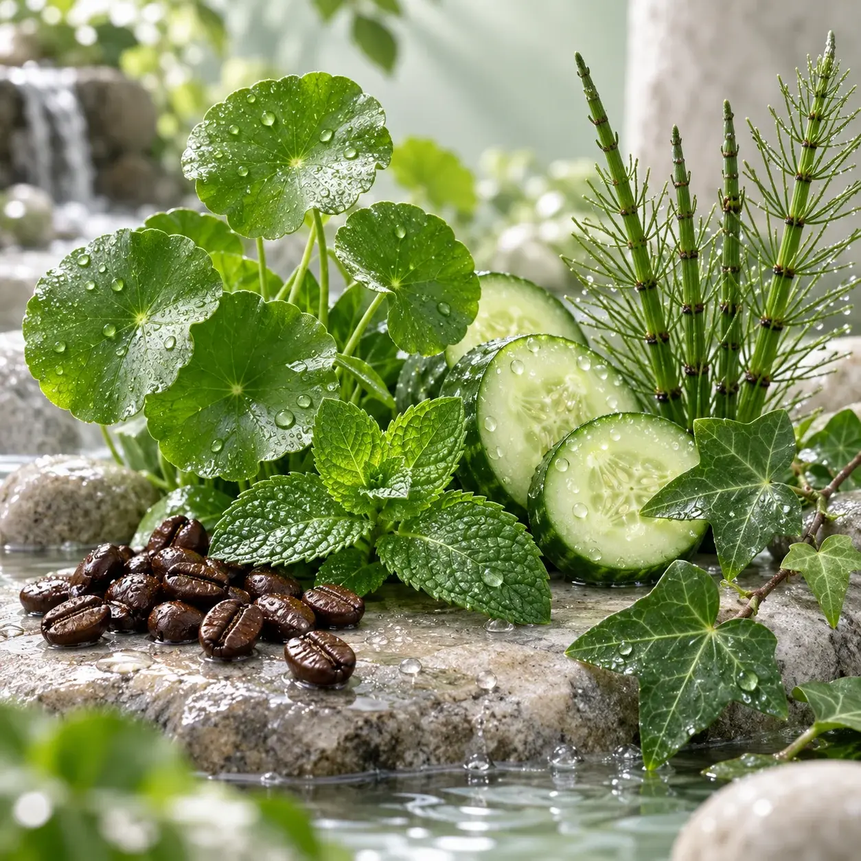 Actifs de la crème Aurodhea effet froid avec menthol caféine Centella concombre lierre et prêle